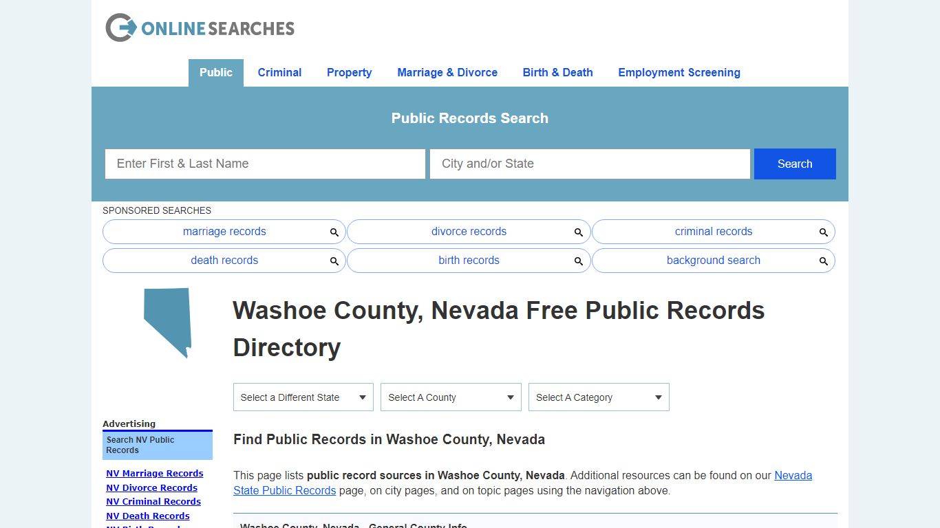 Washoe County, Nevada Public Records Directory - OnlineSearches.com